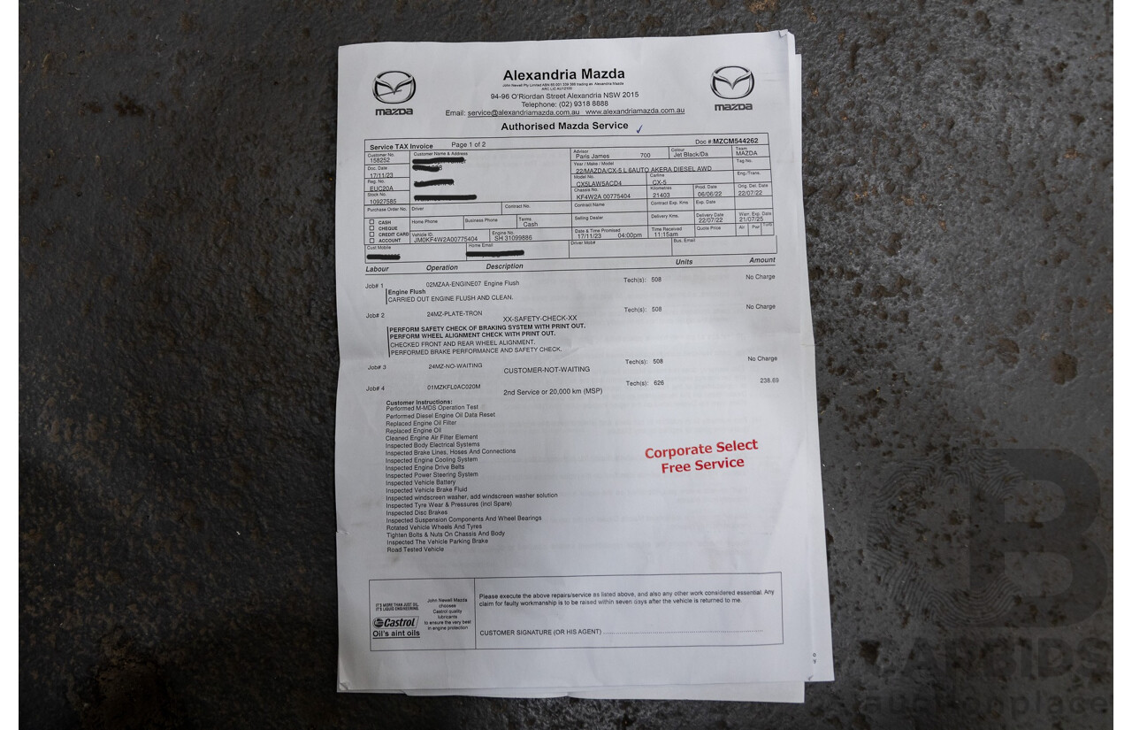 06/2022 Mazda CX-5 Akera (AWD) D35 KF Series MY22 4d Wagon Jet Black Twin Turbo Diesel 2.2L