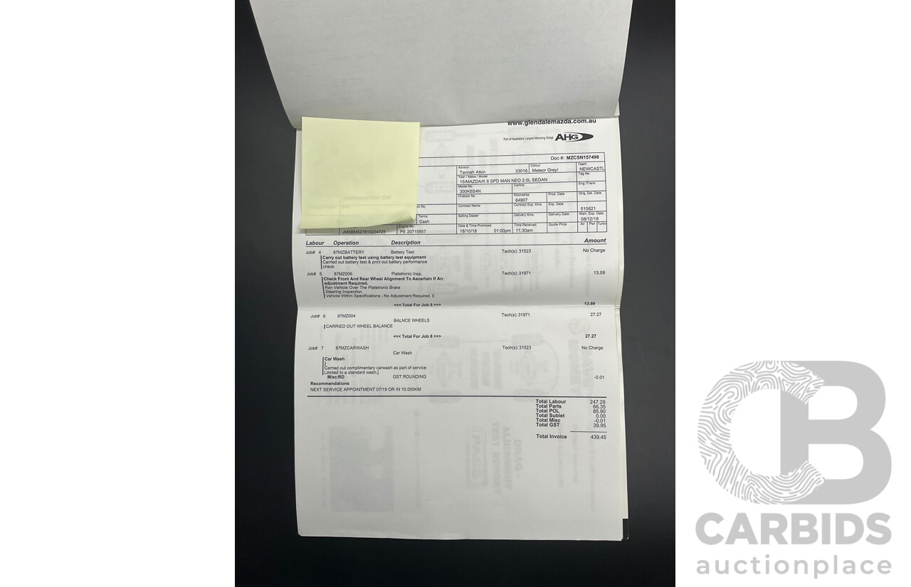 11/2015 Mazda Mazda3 NEO BM MY15 4d Sedan Grey 2.0L