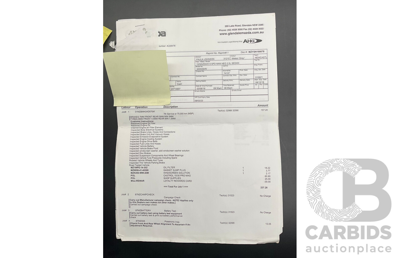 11/2015 Mazda Mazda3 NEO BM MY15 4d Sedan Grey 2.0L