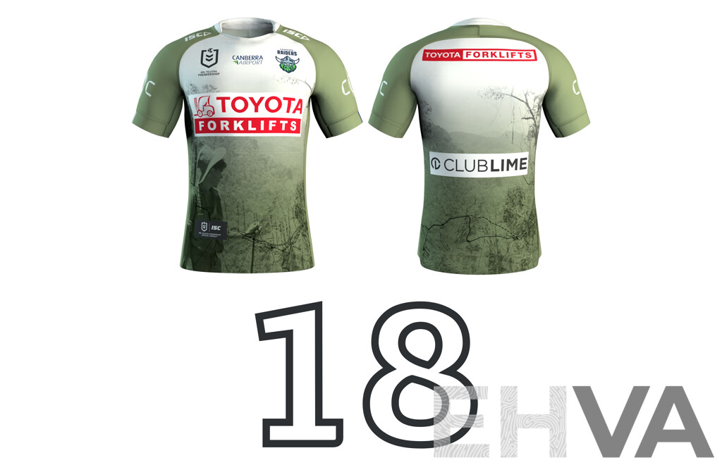 18. Simi Sasagi - Match Worn and Signed Canberra Raiders 2025 ANZAC Jersey - Round 8 V Dolphins - Proceeds Towards ANZAC Foundation