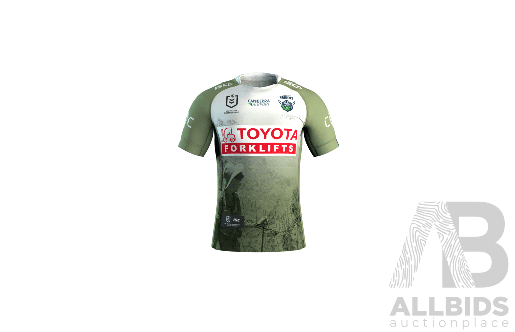 12. Matty Nicholson - Match Worn and Signed Canberra Raiders 2025 ANZAC Jersey - Round 8 V Dolphins - Proceeds Towards ANZAC Foundation