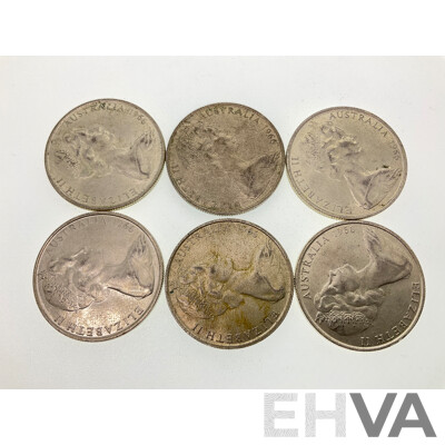 Six Australian 1966 Round Silver Fifty Cent Coins .800