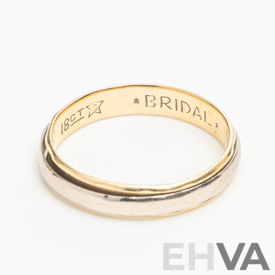 18ct Yellow & White Gold Curve Profile Wedding Ring, Size J, 1.96 Grams