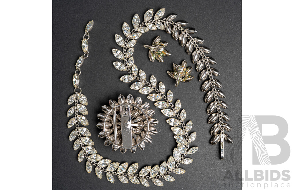 Vintage Simpson Diamonte Paste Stone Necklace, Brooch & Earrings Set