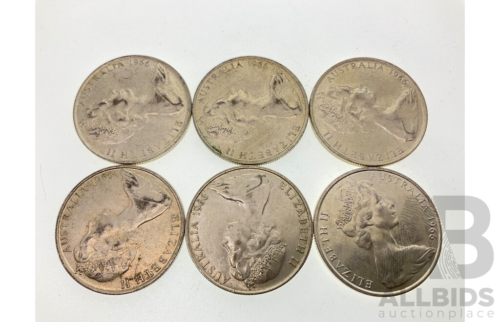 Six Australian 1966 Round Silver Fifty Cent Coins .800