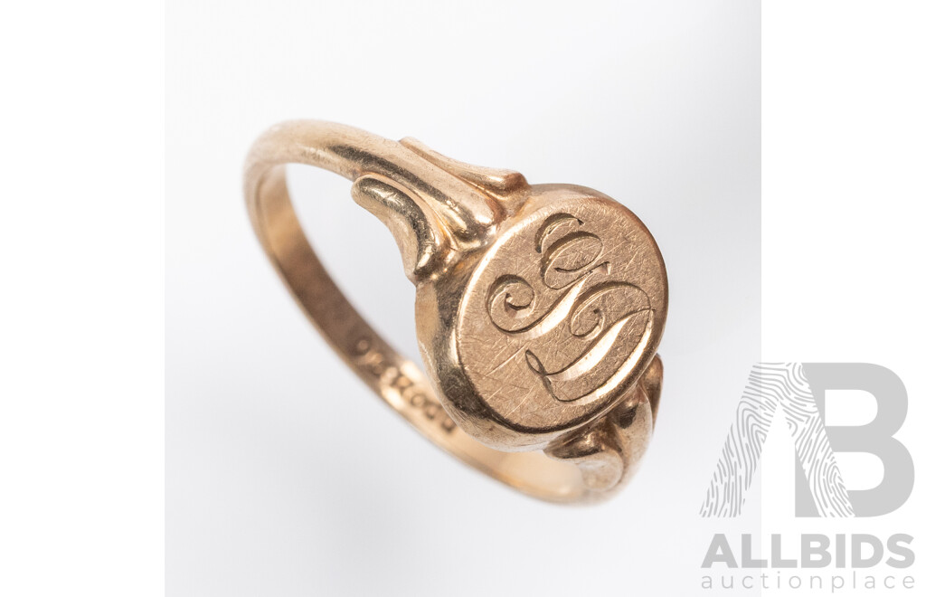 9ct Vintage Signet Ring, Inscribed GD, Size U1/2, 5.49 Grams - by Australian Manufacturer G&E Rodd