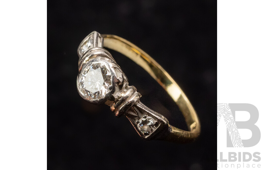 18ct Platinum Antique Art Deco Diamond Engagement Ring, Est TDW 0.41ct, Size H, 2.03 Grams