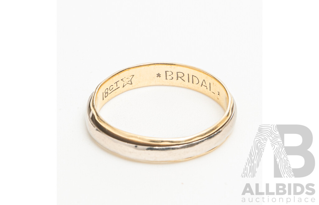 18ct Yellow & White Gold Curve Profile Wedding Ring, Size J, 1.96 Grams