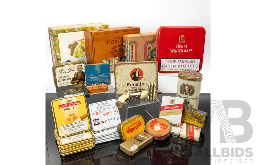 Large Collection Vintage Cigar Boxes, Tobacco Tins and Ephemera