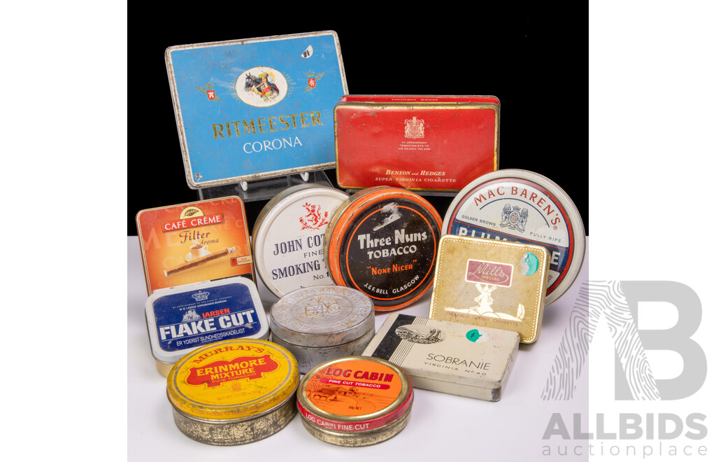 Collection Vintage Tobacco Tins of Various Brands
