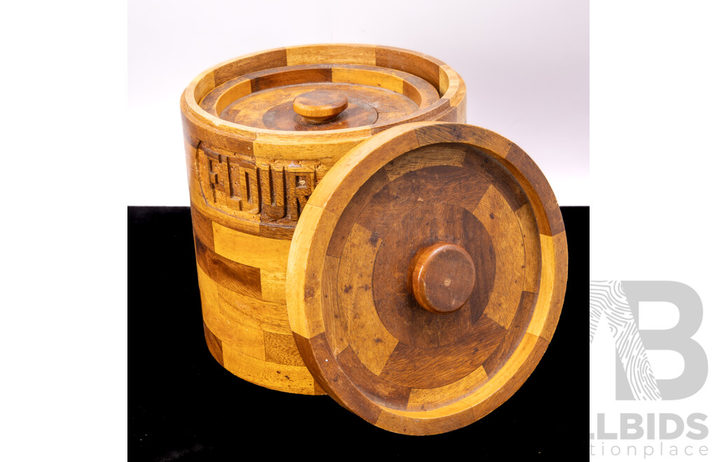 Set Four Specimen Wood Graduating Lidded Kitchen Canisters