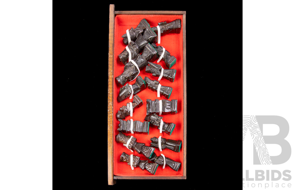 Vintage Chinese Fold Out Chess Set with Complete Set Wooden Pieces