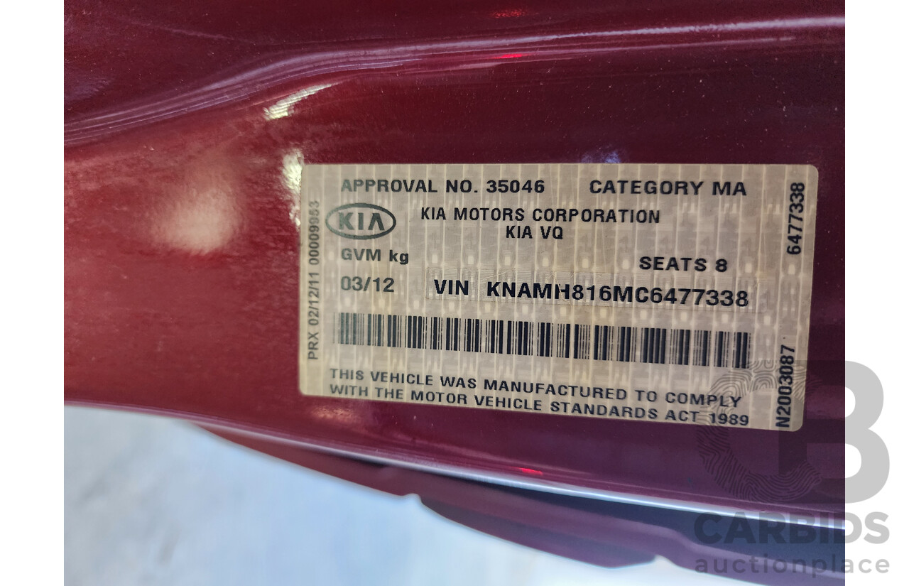 3/2012 Kia Grand Carnival Si VQ MY12 4d Wagon Red 2.2L