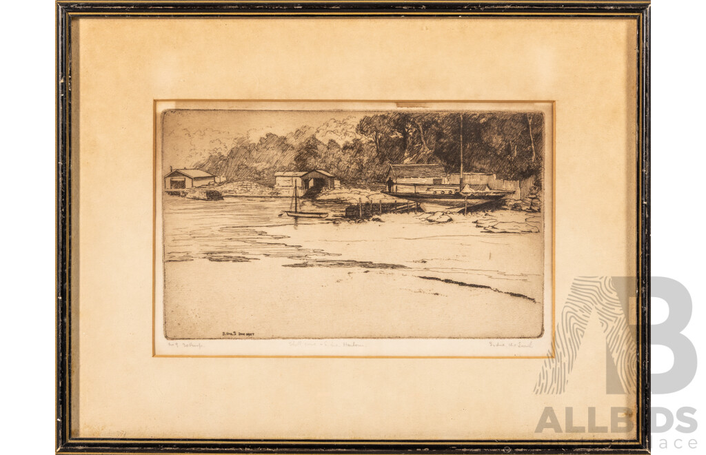 Sydney Ure Smith OBE, (20th Century, British-Australian, 1887-1949), Shell Cove - Sydney Harbour, (1917), Signed Antique Original Etching, 26 x 35 cm (frame)