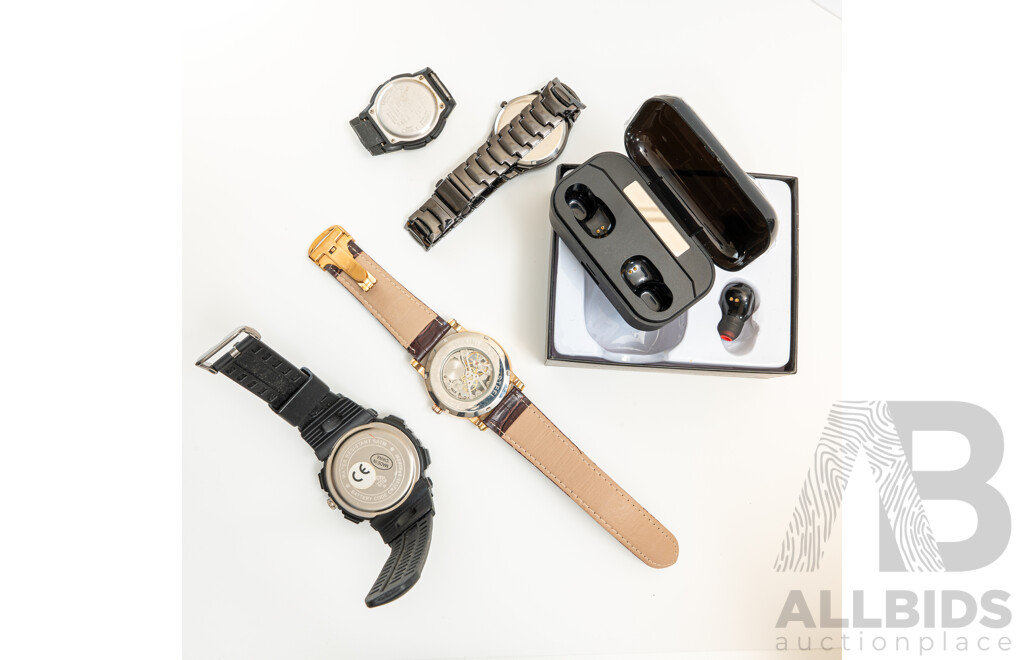 G6S PLAY Wireless Earphones with Charger Port and Two Mens Watches