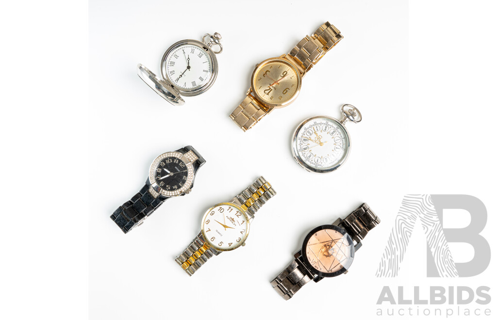 Collection of Watches & Reproduction Pocket Watches, Including Guess Watch
