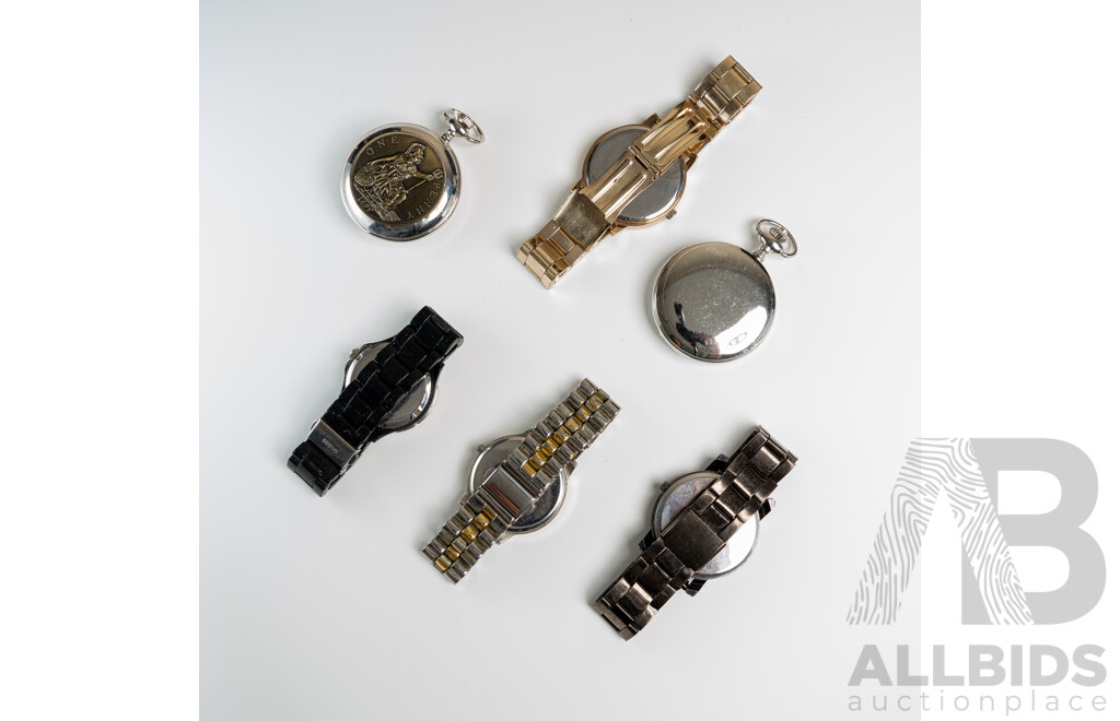 Collection of Watches & Reproduction Pocket Watches, Including Guess Watch