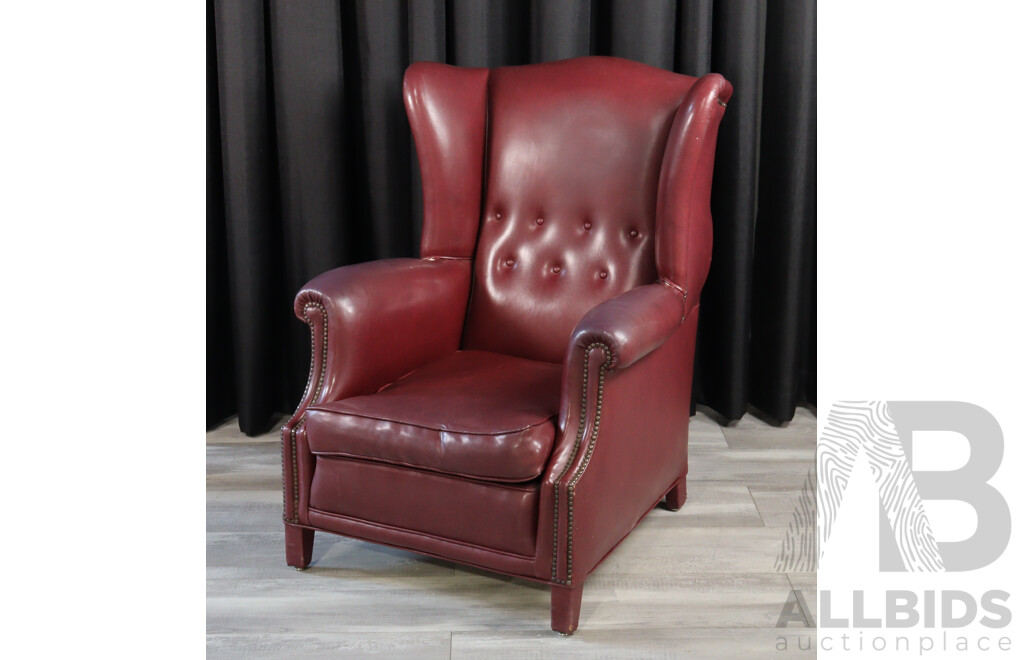 Chesterfield Aged Vinyl High Back Armchair