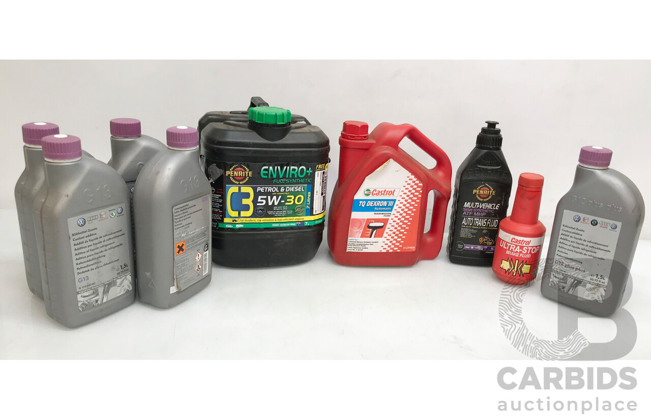 Assorted Car Fluids and Petrol & Diesel From Castrol and Penrite - Lot of 9