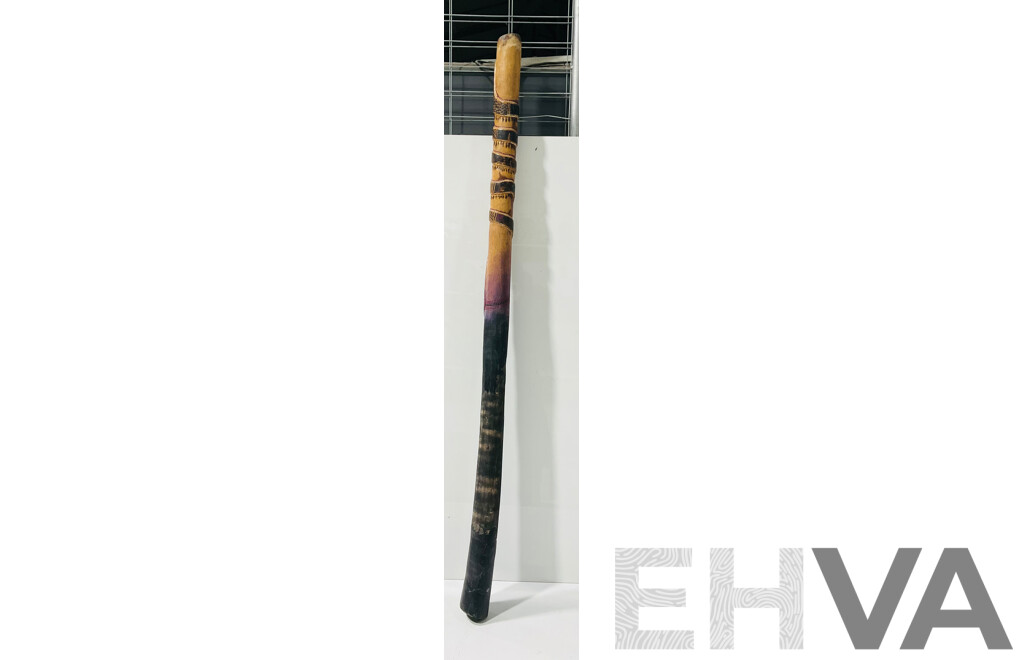 Hand Carved and Decorated Wooden Didgeridoo with Indigenous Theme