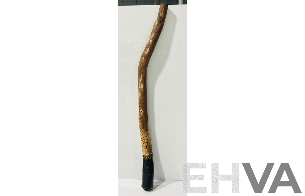 Hand Carved and Decorated Wooden Didgeridoo with Indigenous Theme