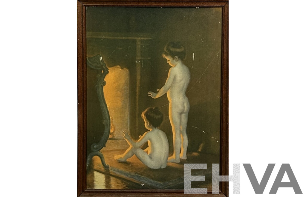 Paul Peel (19th Century, Canadian,1860-1892), After the Bath, Reproduction Vintage Print After the 1890 Original Oil on Canvas, 74 x 56 cm (frame)
