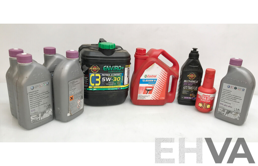 Assorted Car Fluids and Petrol & Diesel From Castrol and Penrite - Lot of 9