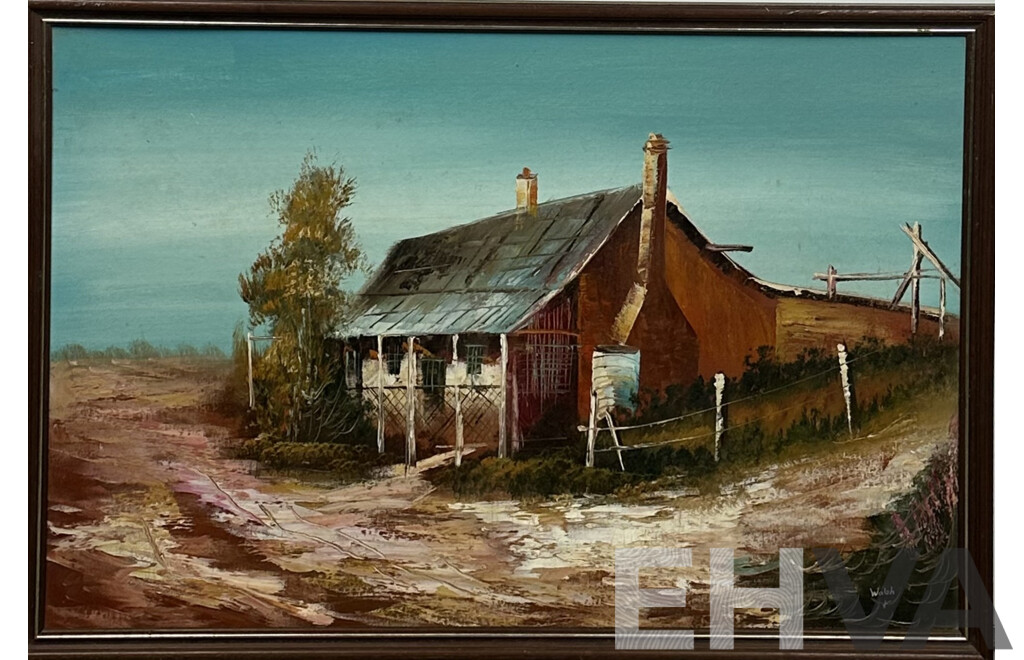 Walsh, (20th Century, Australian), Bush Cottage, Vintage Acrylic on Canvas, 66.5 x 96.5 cm (frame)