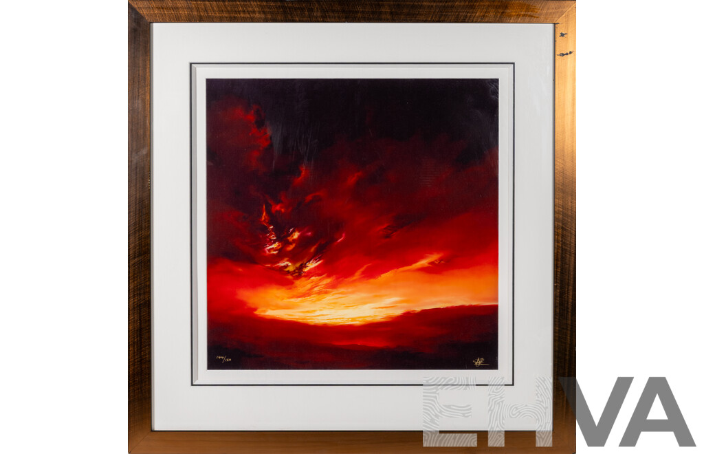 Richard Rowan, (20th Century, British), Scarlet Skies (2006), Limited Edition 144 of 150, Signed Giclee on Paper Print of Original Reverse Oil on Glass, 72 x 71 cm (frame)