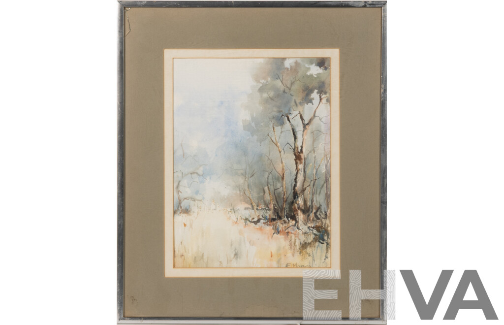 E. Moore, (20th Century), Gum Trees, Vintage Watercolour, 47 x 39 cm (frame)