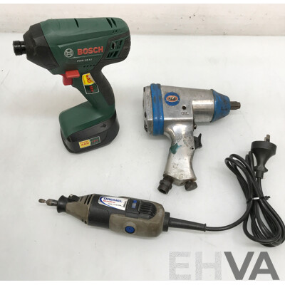 Bosch Cordless Impact Driver, SCA Air Tool Kit, and Dremel Multi Pro Rotary Tool - Lot of 3