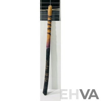 Hand Carved and Decorated Wooden Didgeridoo with Indigenous Theme
