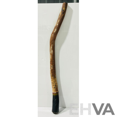 Hand Carved and Decorated Wooden Didgeridoo with Indigenous Theme