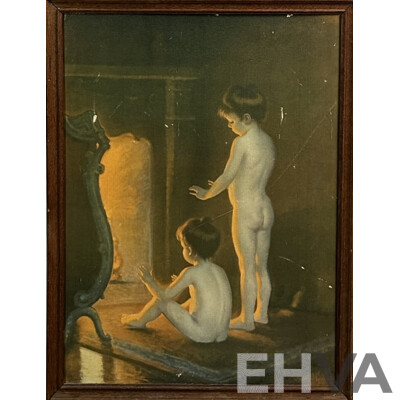 Paul Peel (19th Century, Canadian,1860-1892), After the Bath, Reproduction Vintage Print After the 1890 Original Oil on Canvas, 74 x 56 cm (frame)