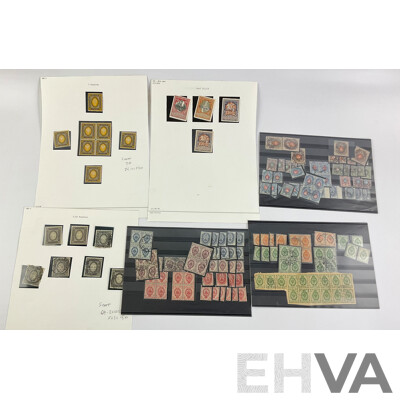 Collection of Russian Stamps, Examples Spanning 1890's to 1900's, Mint Hinged Blocks, Specimens