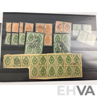 Collection of Russian Stamps, Examples Spanning 1890's to 1900's, Mint Hinged Blocks, Specimens