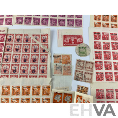 Collection of Chinese/Manchurian Stamp Blocks and Strips, Examples From 1930's to 1950's