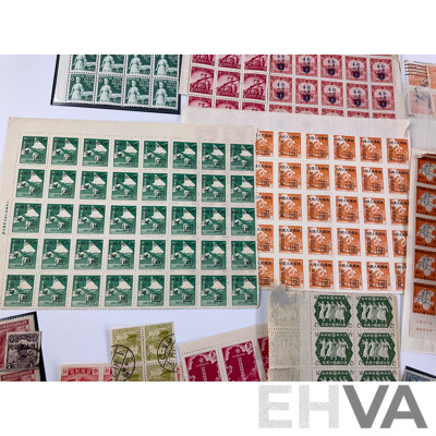 Collection of Chinese/Manchurian Stamp Blocks and Strips, Examples From 1930's to 1950's