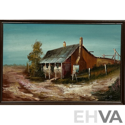 Walsh, (20th Century, Australian), Bush Cottage, Vintage Acrylic on Canvas, 66.5 x 96.5 cm (frame)