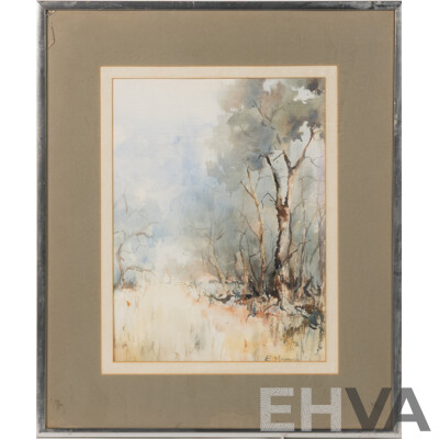 E. Moore, (20th Century), Gum Trees, Vintage Watercolour, 47 x 39 cm (frame)