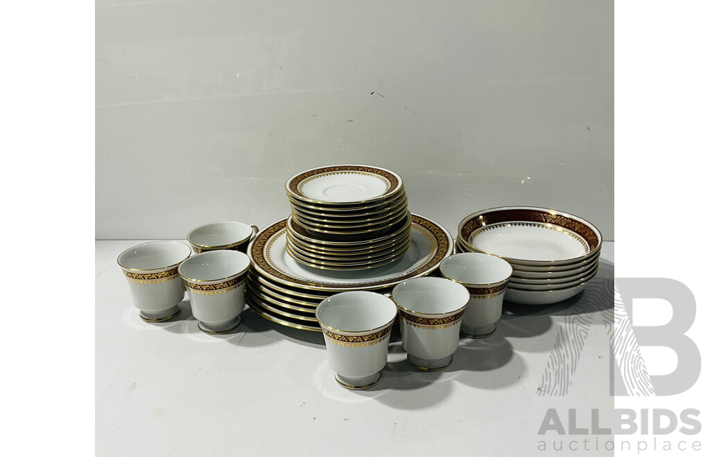 Chanson Porcelain 30 Piece Tea Set with 22KT Gold Highlights