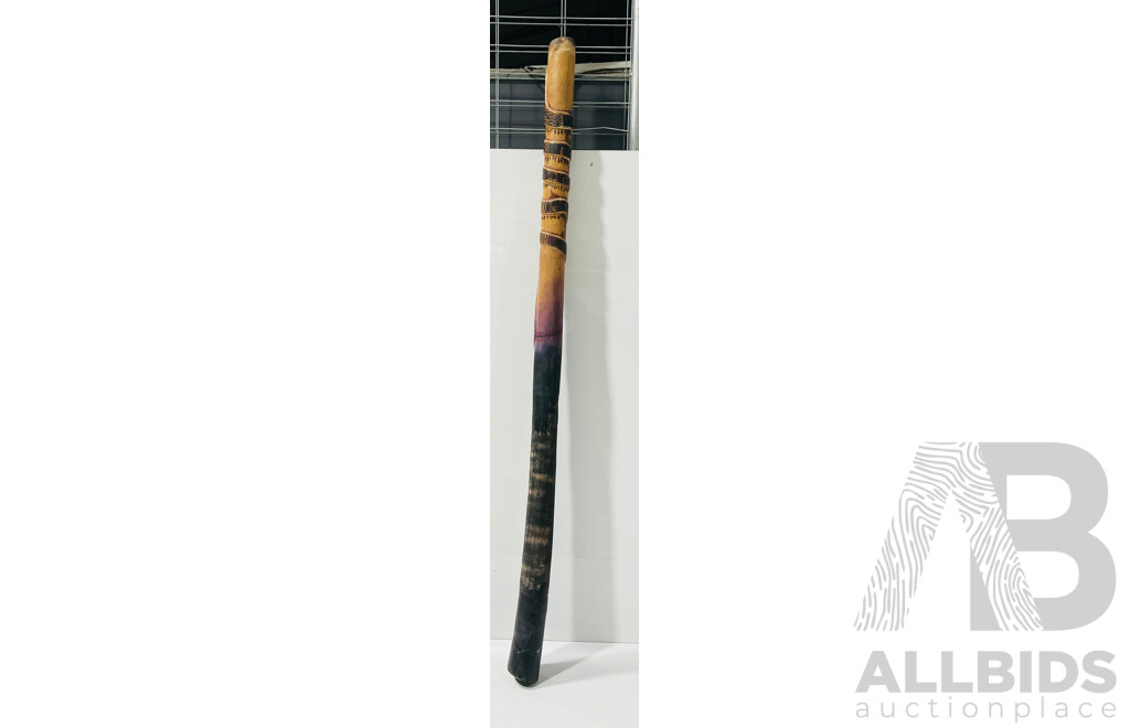 Hand Carved and Decorated Wooden Didgeridoo with Indigenous Theme