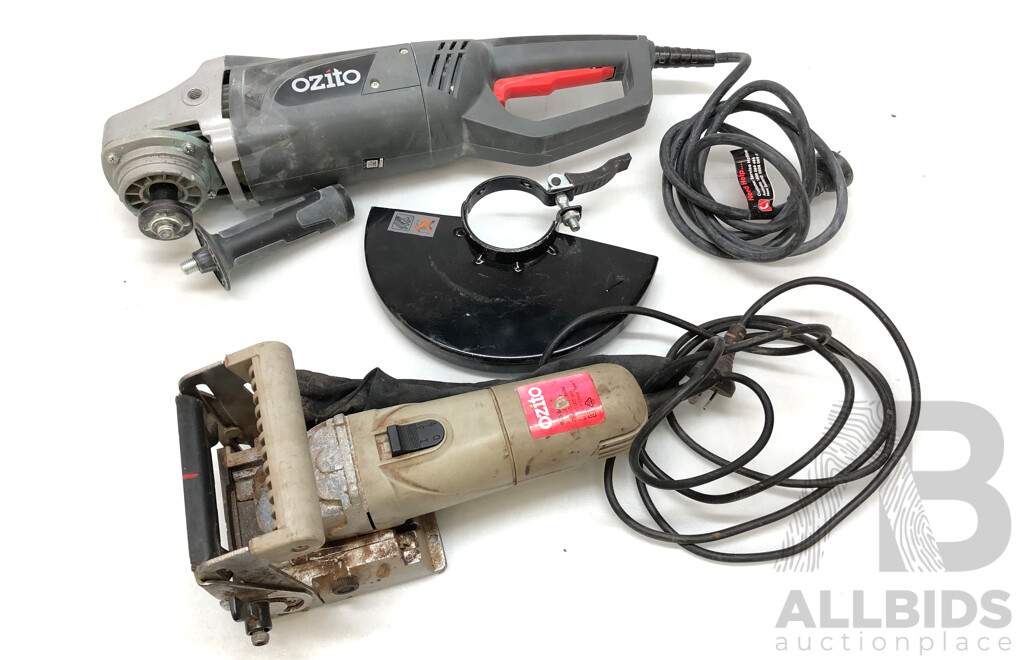 Ozito 850 Watt Biscuit Joiner, Ozito 230mm Angle Grinder and Ozito Welding Mask