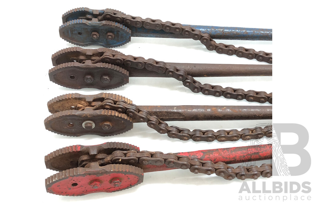 Vintage Chain Pipe Wrenches - Lot of Four