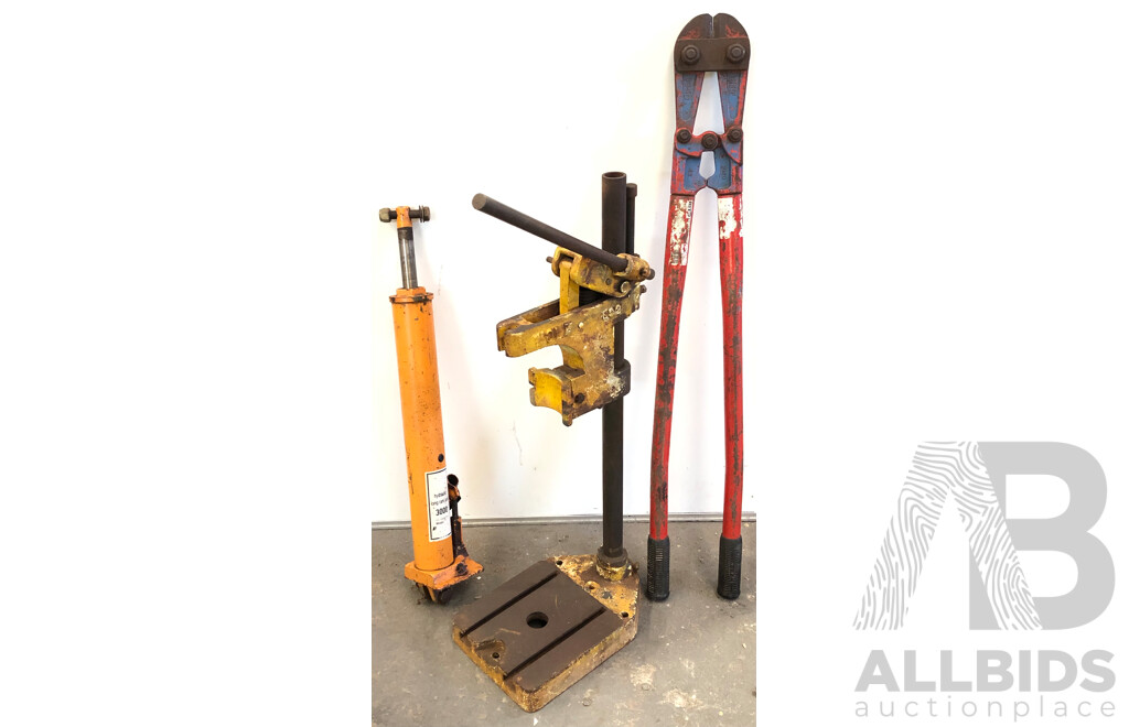 Wolf E92 Drill Stand, HIT 1050 Bolt Cutters and 3000kg Long Ram Hydraulic Jack