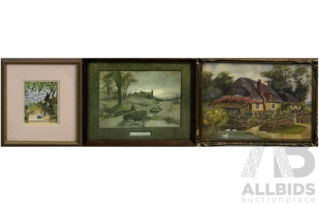 Artists Unknown, (Exact Dates Unknown), Homeward Bound, Thatched Cottage and Iris Garden, Trio of Framed Vintage Prints, 22 x 27 cm (largest frame) (3)