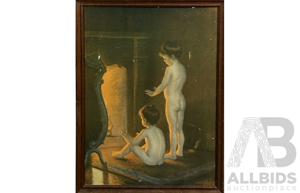Paul Peel (19th Century, Canadian,1860-1892), After the Bath, Reproduction Vintage Print After the 1890 Original Oil on Canvas, 74 x 56 cm (frame)