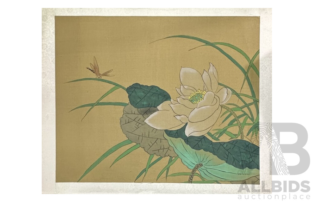 Assorted Art Works in Folder Including Six Chinese Watercolour & Ink Wash on Silk Panels (Unframed), Russian Charcoal Portrait, German Etching and More!