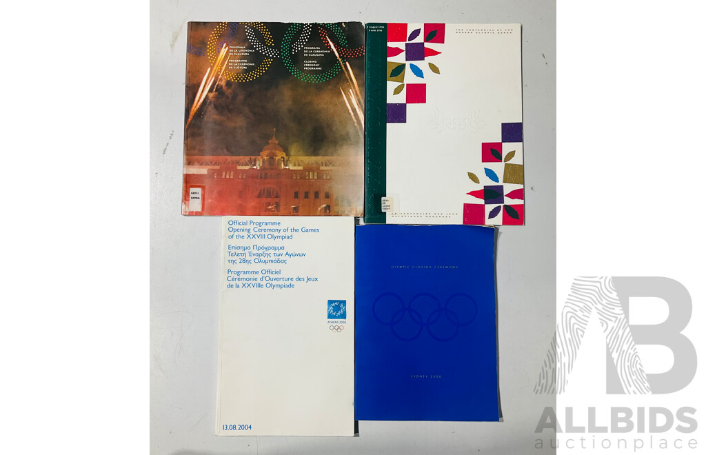 Collection Four Olympic Games Programs Comprising Closing Ceremony Sydney 2000, Athens 2004, Atlanta 1996 & Barcelona 1992