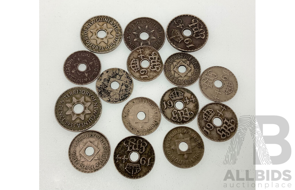 Territory of New Guinea Silver Sixpence and Threepence, 1935, 1943, 1944  .925